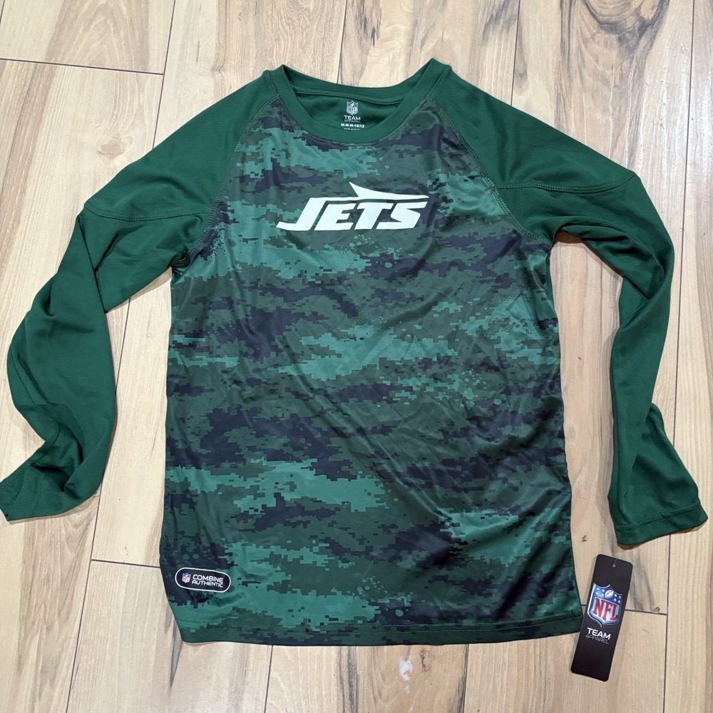 NFL‎ Team Apparel New York Jets Kids LS Green Camo T-Shirt Size Meduim 10/12 NWT